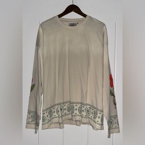 Free People Found Cotton Folklore Embroidery Long Sleeve Top‎ NWT Women XL Relax
